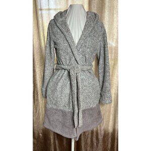 Daydreams Women's Small Medium Hooded Tie-Belt Bathrobe Two-Tone Gray Super Soft